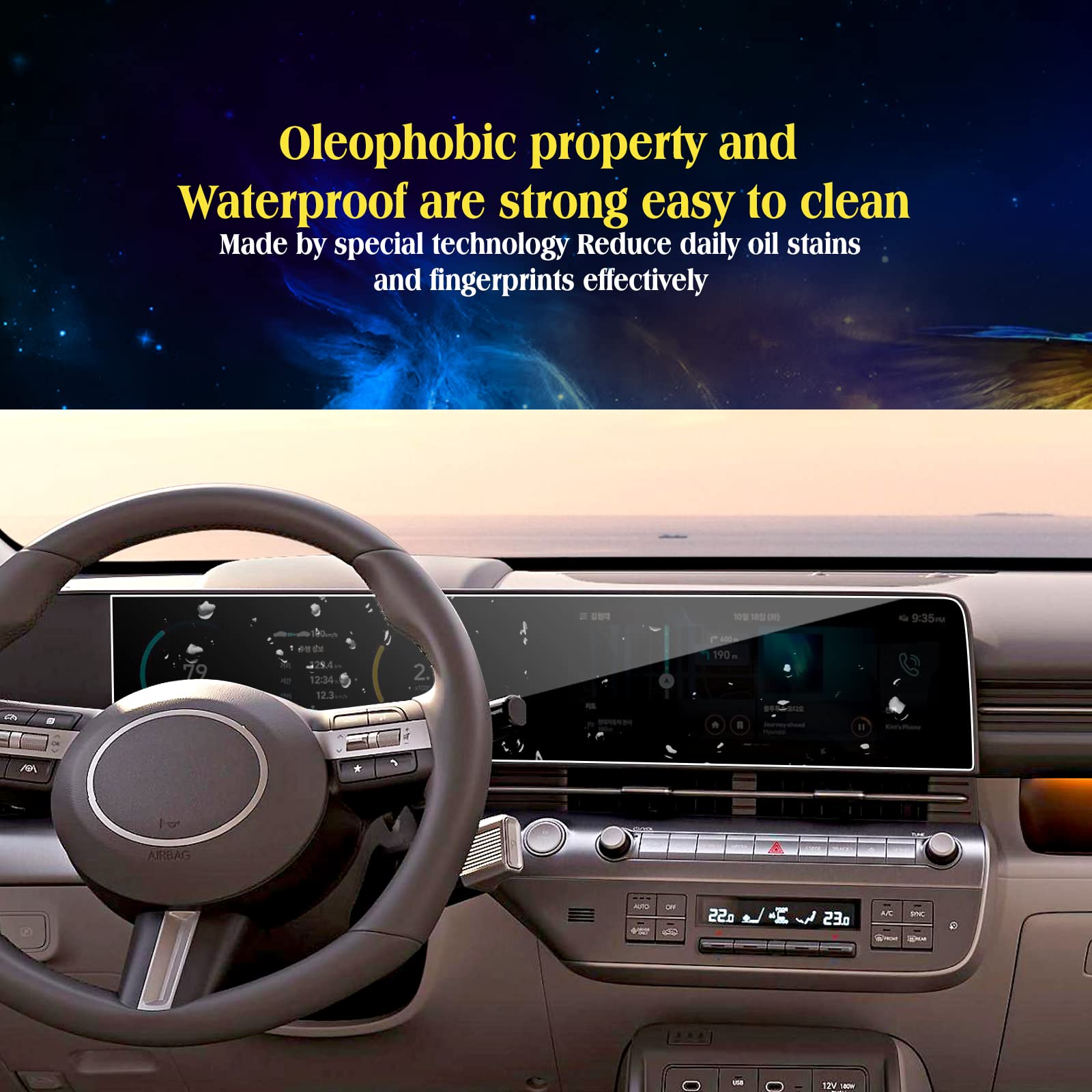 Eueky 2Pcs 2024 Kona Screen Protector Design For Hyundai Kona 2024 Dual 12.3 Inch Touch Screen Kona Screen Protective Film Kona